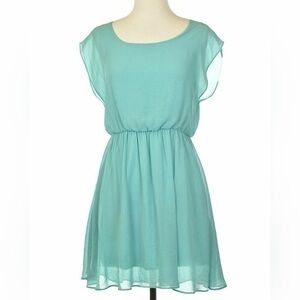 lush | teal flowy scoop neck a-line mini dress | small